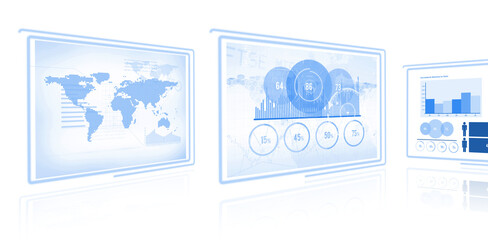 Composite image of business charts and map