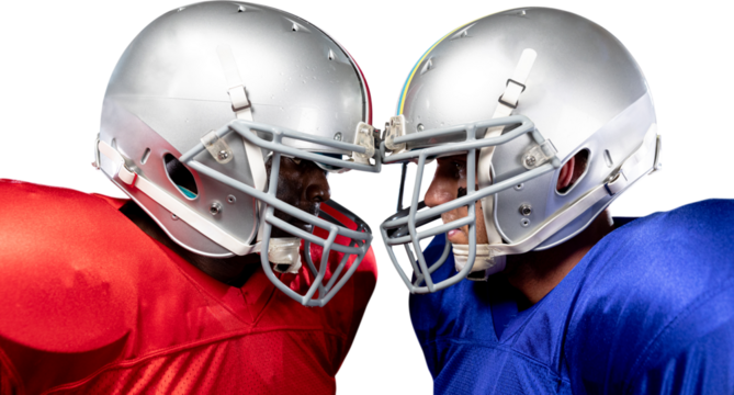 Two American football players head to head