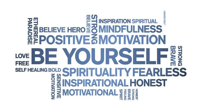 Be Yourself animated tag word cloud;text design animation kinetic typography seamless loop.