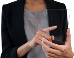 Close up of businesswoman using glass interface