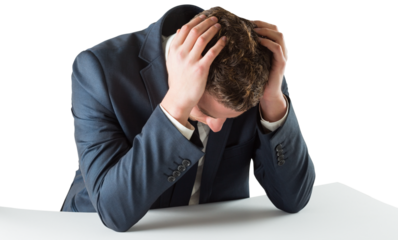 Businessman with head in hands