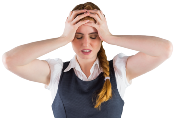 Stressed businesswoman with hands on head