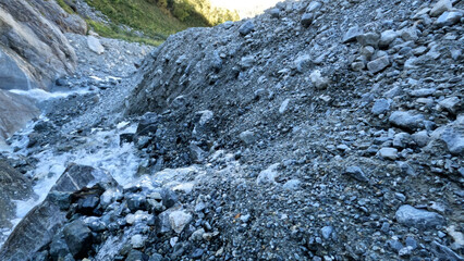 nice mountain ridge high land fast water fall at summertime day - photo of nature