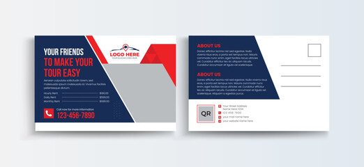 Car Rental postcard template design. Corporate Business Postcard template design vector illustration, Clean Modern Minimal Postcard, car rental deals postcard, auto repair postcard template.