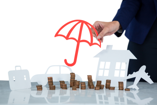 Businesswoman protecting her wealth with umbrella - Powered by Adobe