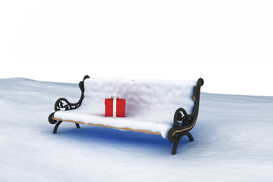 Digital generated image of gift boxes on park bench