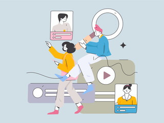 Job Interview People Flat Vector Concept Operation Hand Drawn Illustration
