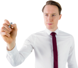 Businessman writing something with pen