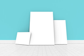 Digitally generated image of whiteboards against blue wall