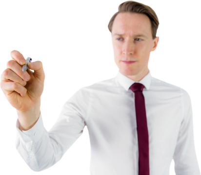 Businessman writing something with pen