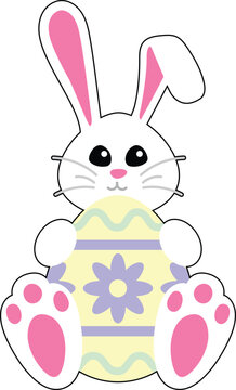 Easter bunny with egg cartoon vector illustration.