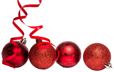 Four red christmas ball decorations