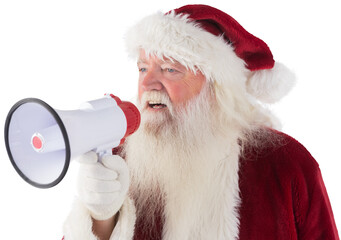 Santa Claus is using a megaphone