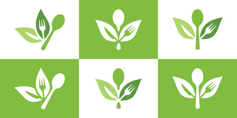 food spoon and leaf health food logo icon vector illustration