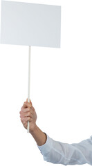 Cropped hand of executive holding blank placard
