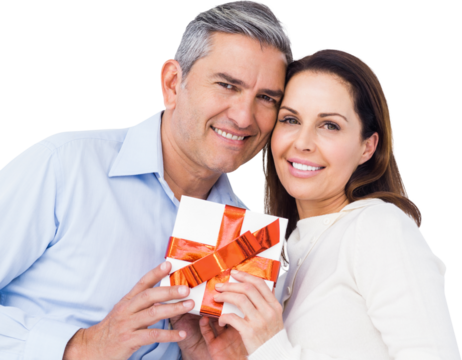 Portrait of couple holding gift