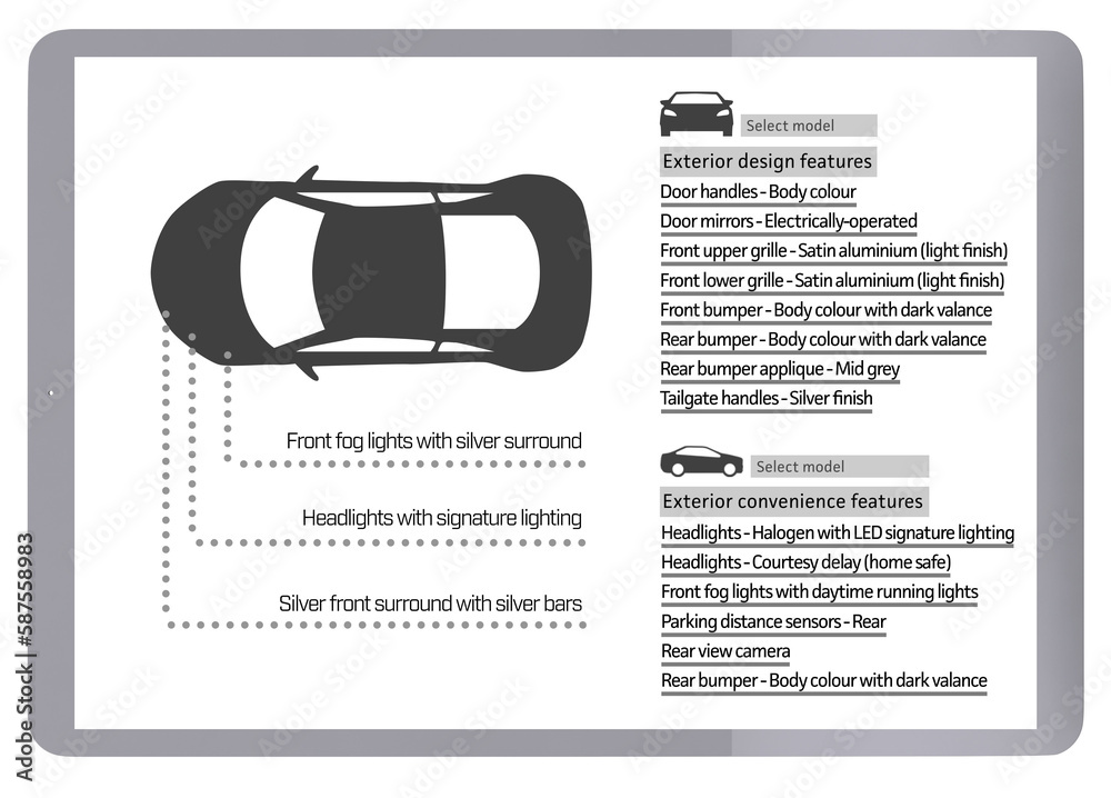 Fototapete digital composite image of car specification form