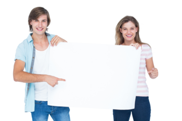 Hipster couple holding poster 