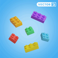 brick block toys 3D vector icon set, on a blue background