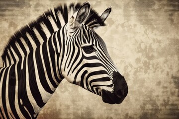 Fototapeta na wymiar zebra standing in front of a textured wall in black and white. Generative AI