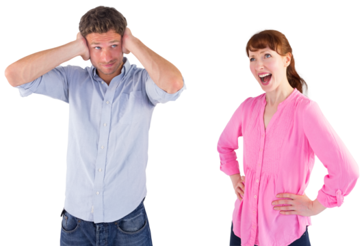 Woman arguing with ignoring man - Powered by Adobe
