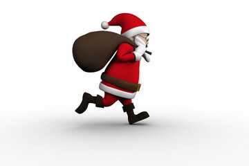 Cartoon santa running with sack