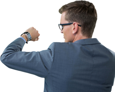 Rear view of businessman looking at his smart watch
