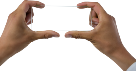 Cropped image of hands holding transparent interface
