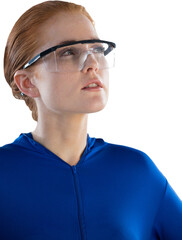 Attractive businesswoman using smart glasses