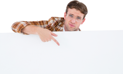 Geeky hipster pointing card