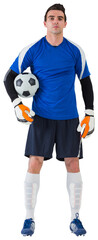 Handsome goalkeeper in blue jersey