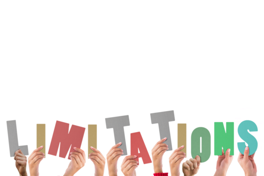 Colorful alphabet spelling limitations held up by people