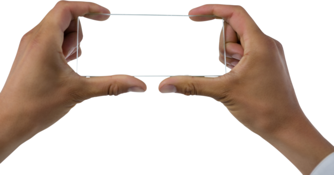 Cropped image of hands holding transparent interface