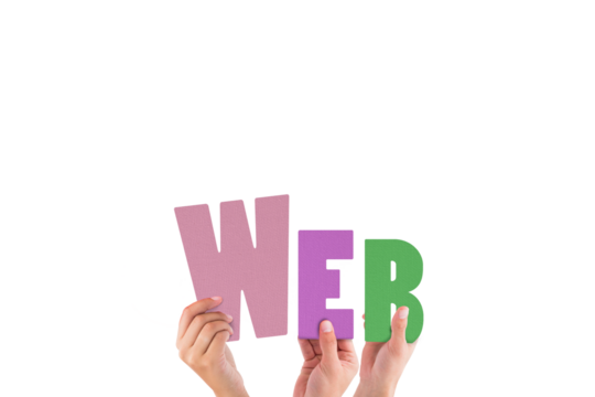 Colorful alphabet spelling  held up by people 