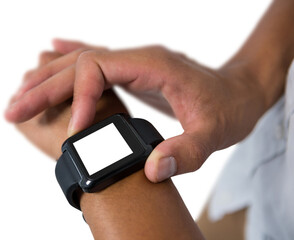 Cropped image of man using smart watch