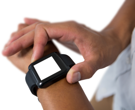 Cropped image of man using smart watch