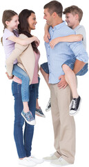 Obraz premium Side view of parents giving piggyback ride to children
