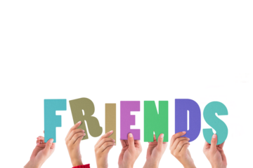 Cropped hands holding multi colored word friends 