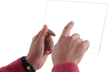 Close-up of man using glass digital tablet