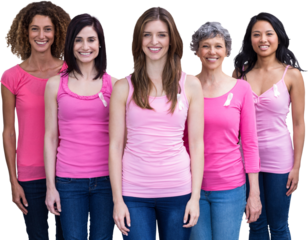 Portrait of confident females in pink outfits posing for breast cancer awareness