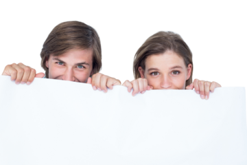 Hipster couple holding poster 