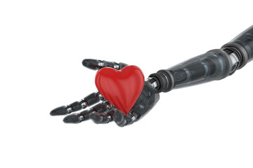 Three dimensional image of cyborg showing red heart shape 