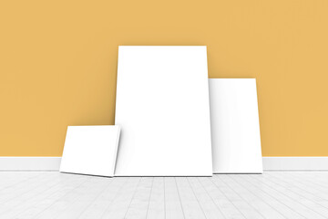 Digitally generated image of whiteboards against orange wall