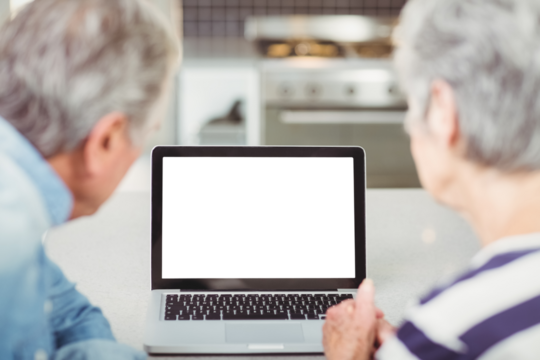 Senior couple looking at laptop at home
