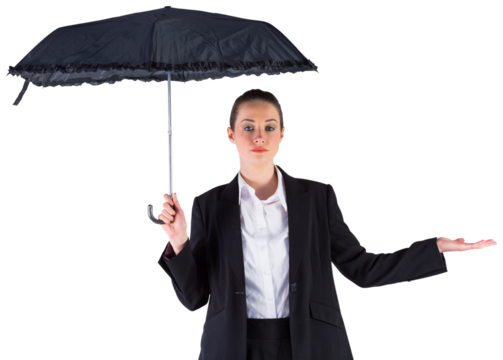 Businesswoman holding a black umbrella