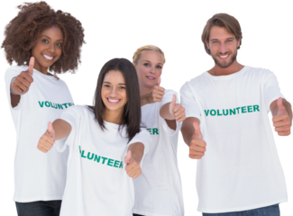 Happy group of volunteers giving thumbs up