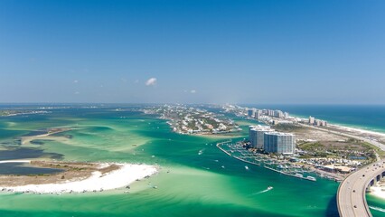 Fototapeta premium Aerial view of Perdido Pass and Robinson Island in Orange Beach, Alabama