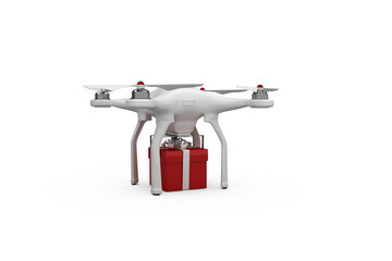 Composite image of quadcopter with gift box