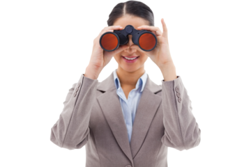 Businesswoman looking through binoculars