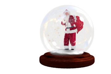 Santa asking for quiet in snow globe